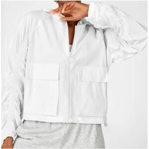 Fabletics Norah Track Jacket White Full Zip Cotton Hoodie Size XXL